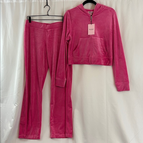 NWT Juicy Couture Blingy Hot Pink/Silver Velour Hoodie Track Set… - Picture 4 of 7
